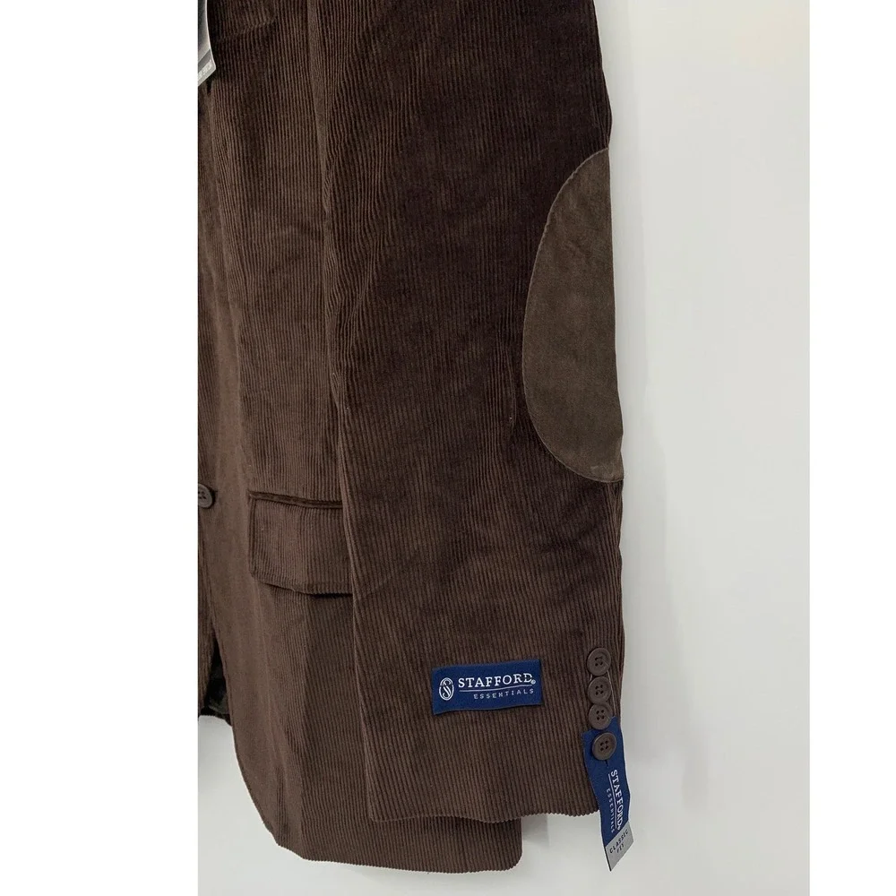 Stafford Corduroy Blazer Mens 40R Brown Elbow Patch Sport Coat Classic Fit NEW
